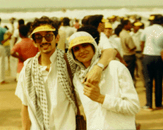 Shamima and Na'eem at a "beach defiance" protest, 1989